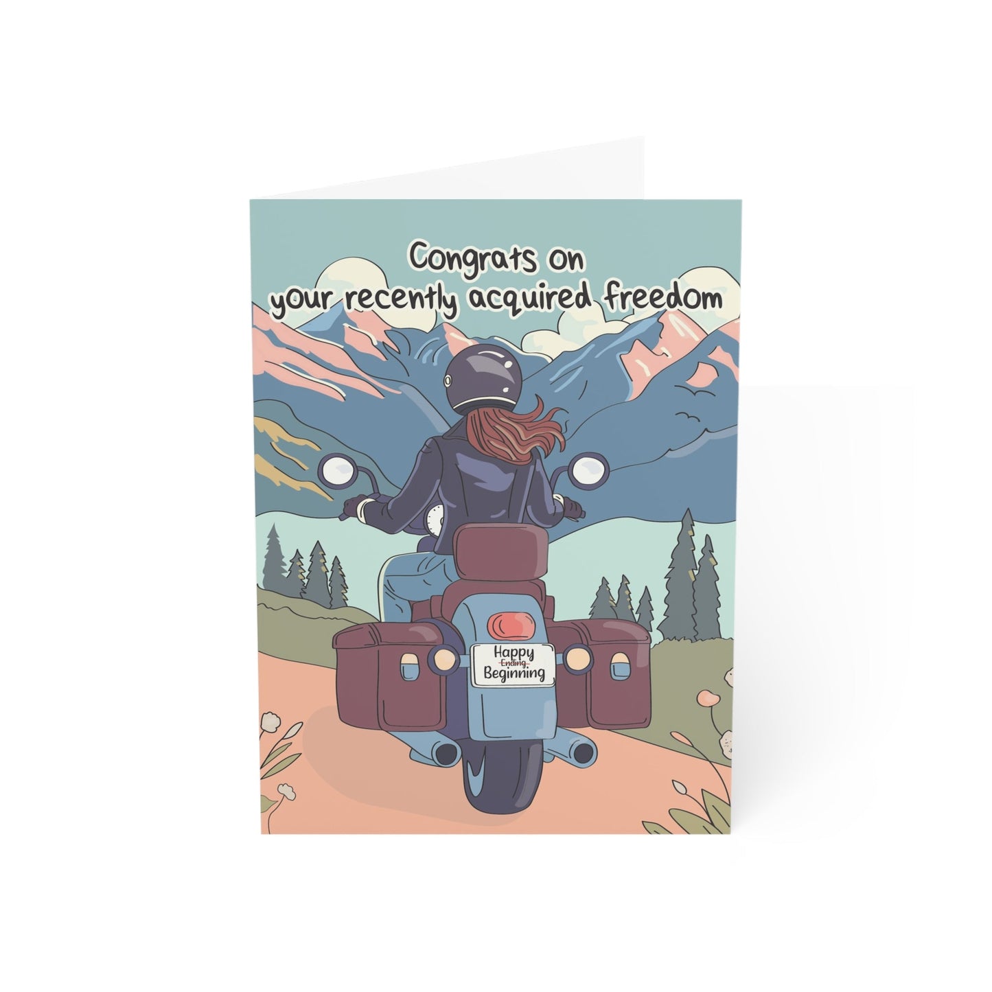 Divorce Greeting Card, Woman Riding Into Her Future - Someone Has to Say It