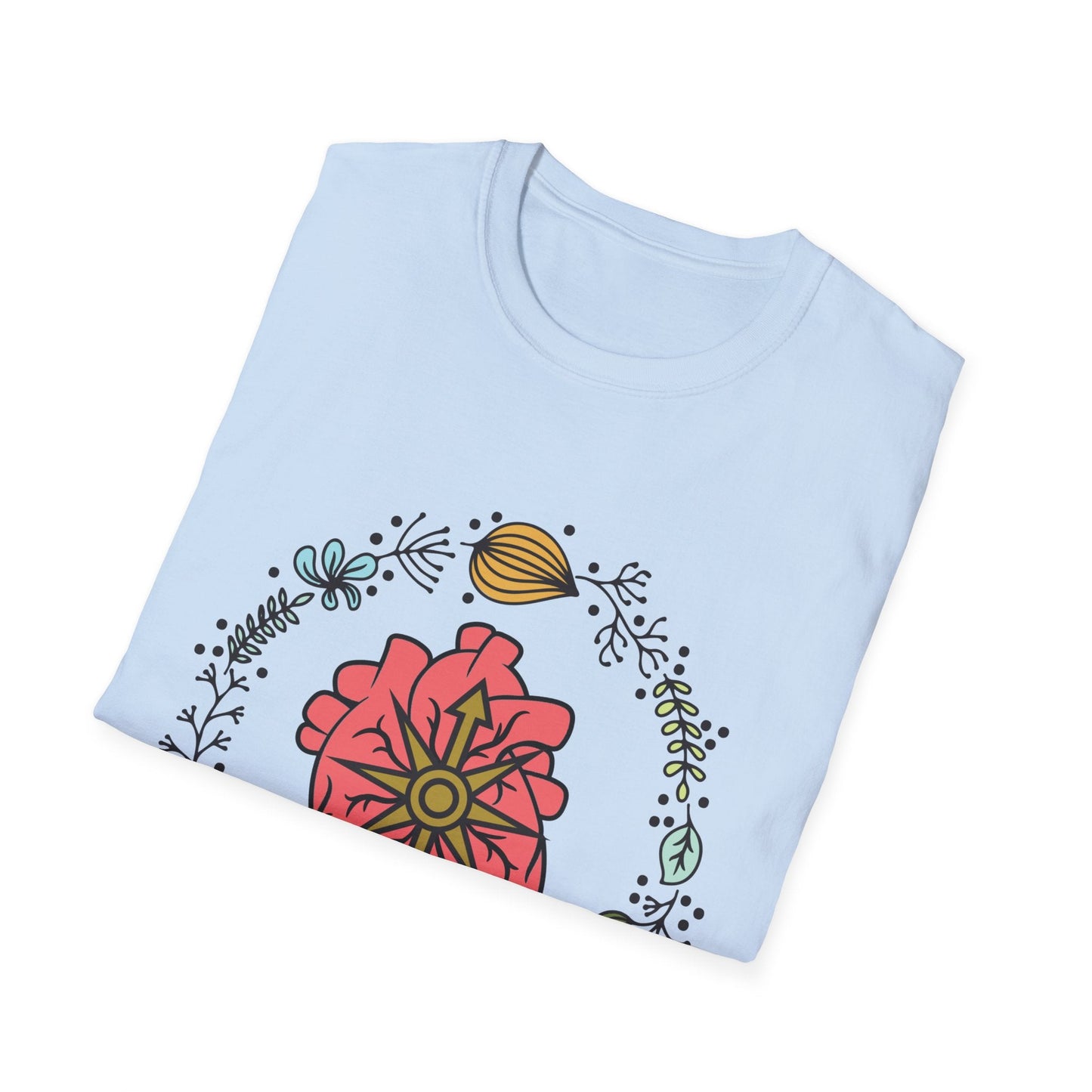 Floral Anatomical Heart T-Shirt — Botanical Heart with Compass Rose Design - Someone Has to Say It