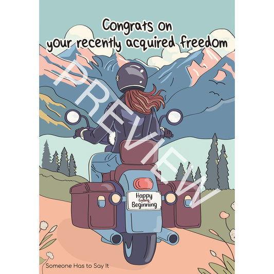 Digital Divorce Greeting Card, Woman Riding Into Her Future (Download only)
