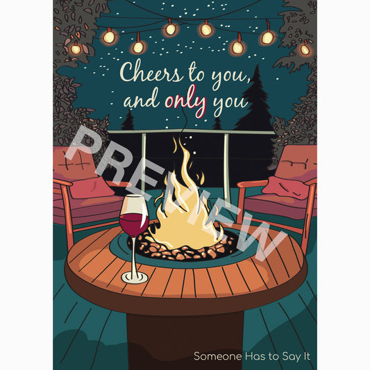 Digital Divorce Greeting Card, Solo Wine Glass on Fire Pit (Download Only)