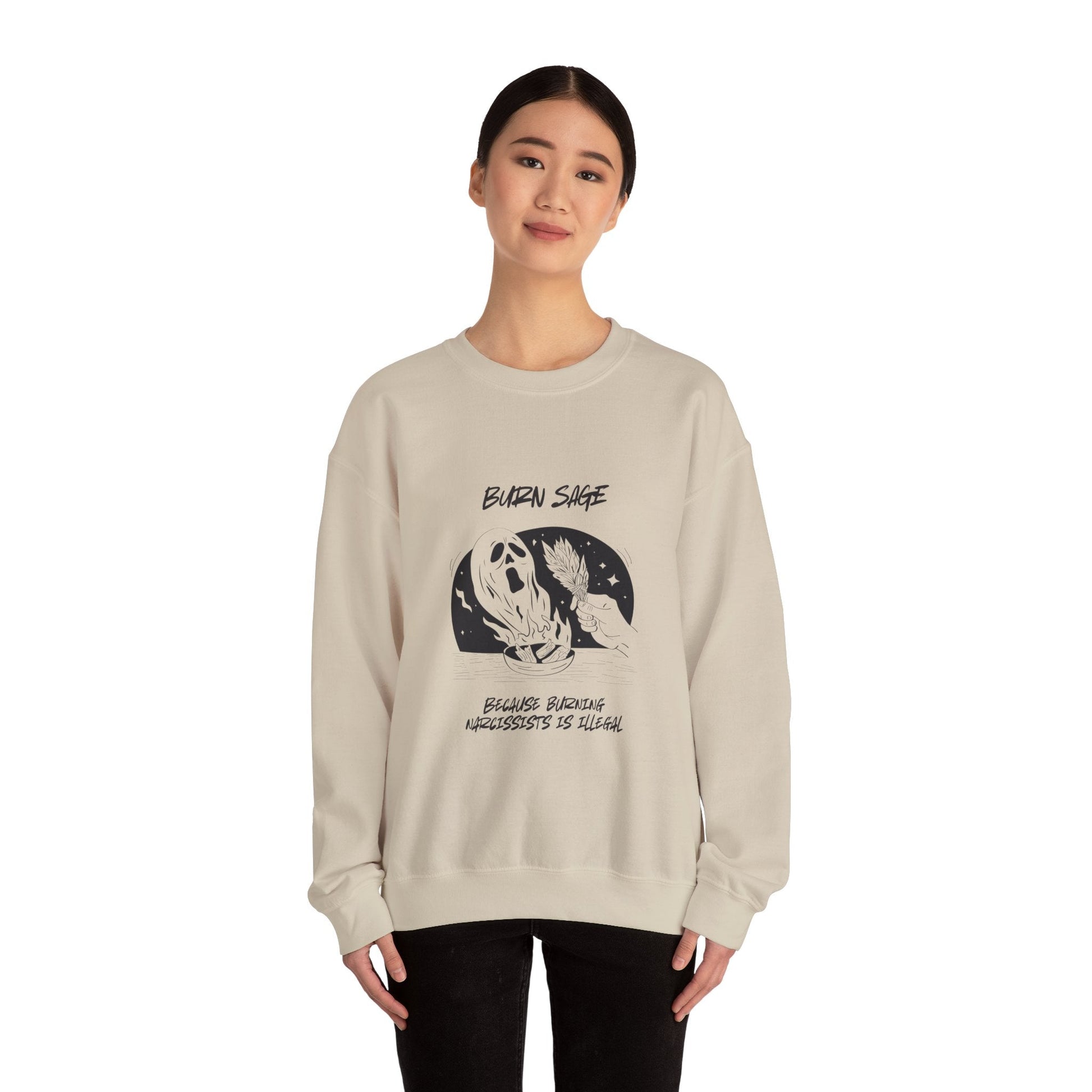 Burn Sage Crewneck Sweatshirt — Witchy Smudging Graphic Pullover - Someone Has to Say It
