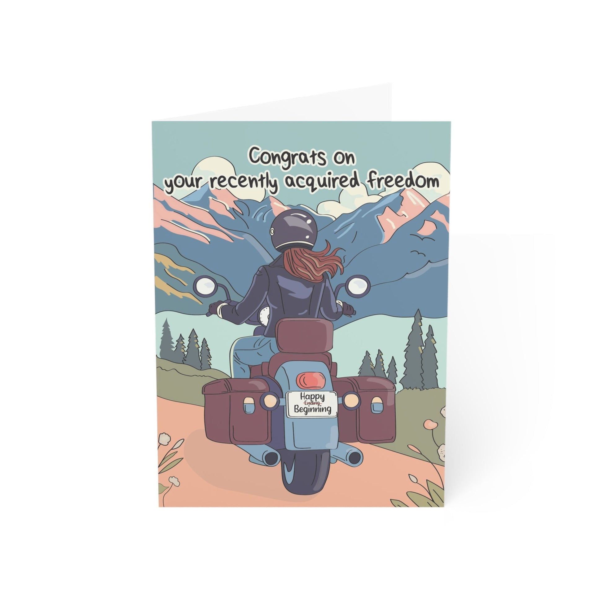 Divorce Greeting Card, Woman Riding Into Her Future - Someone Has to Say It