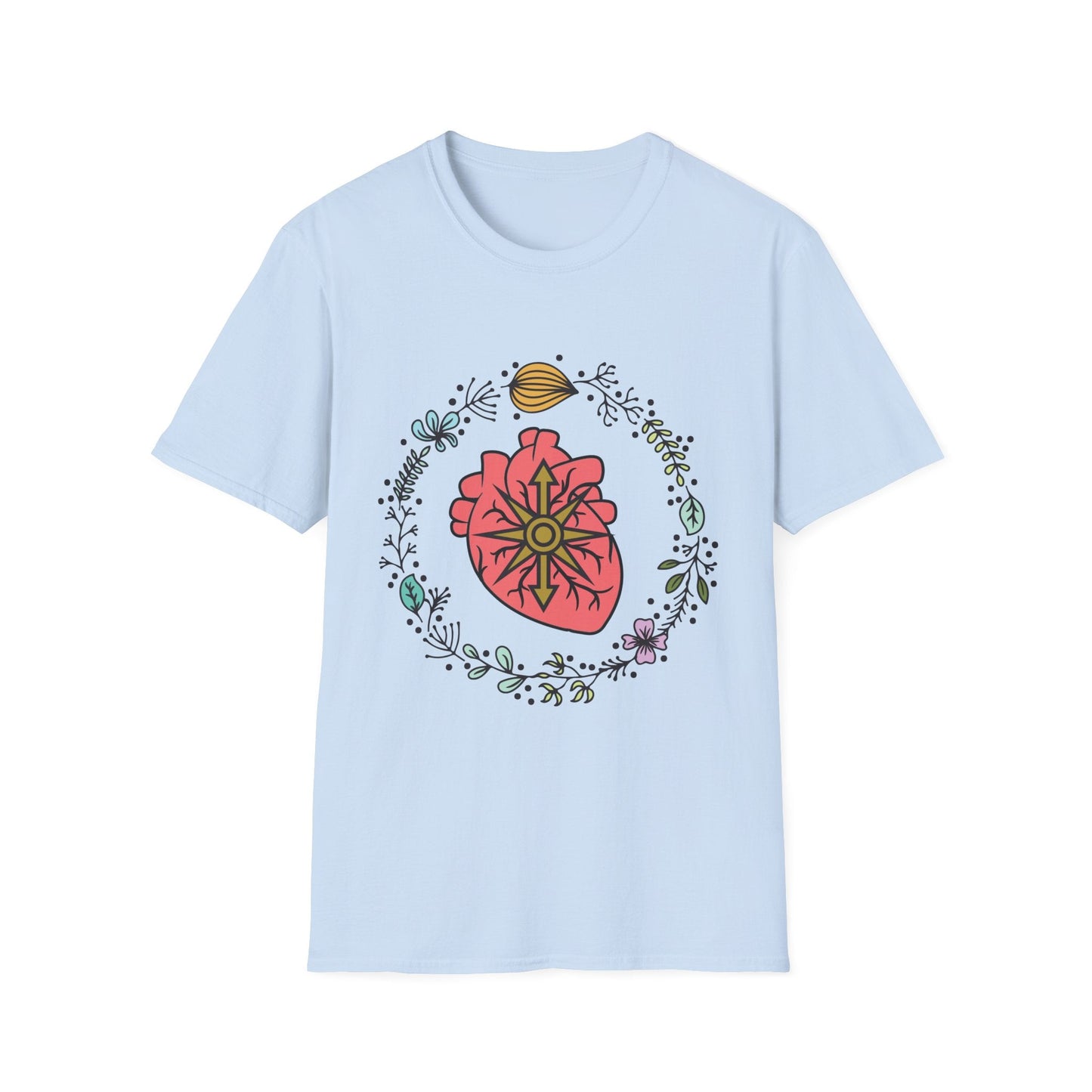 Floral Anatomical Heart T-Shirt — Botanical Heart with Compass Rose Design - Someone Has to Say It
