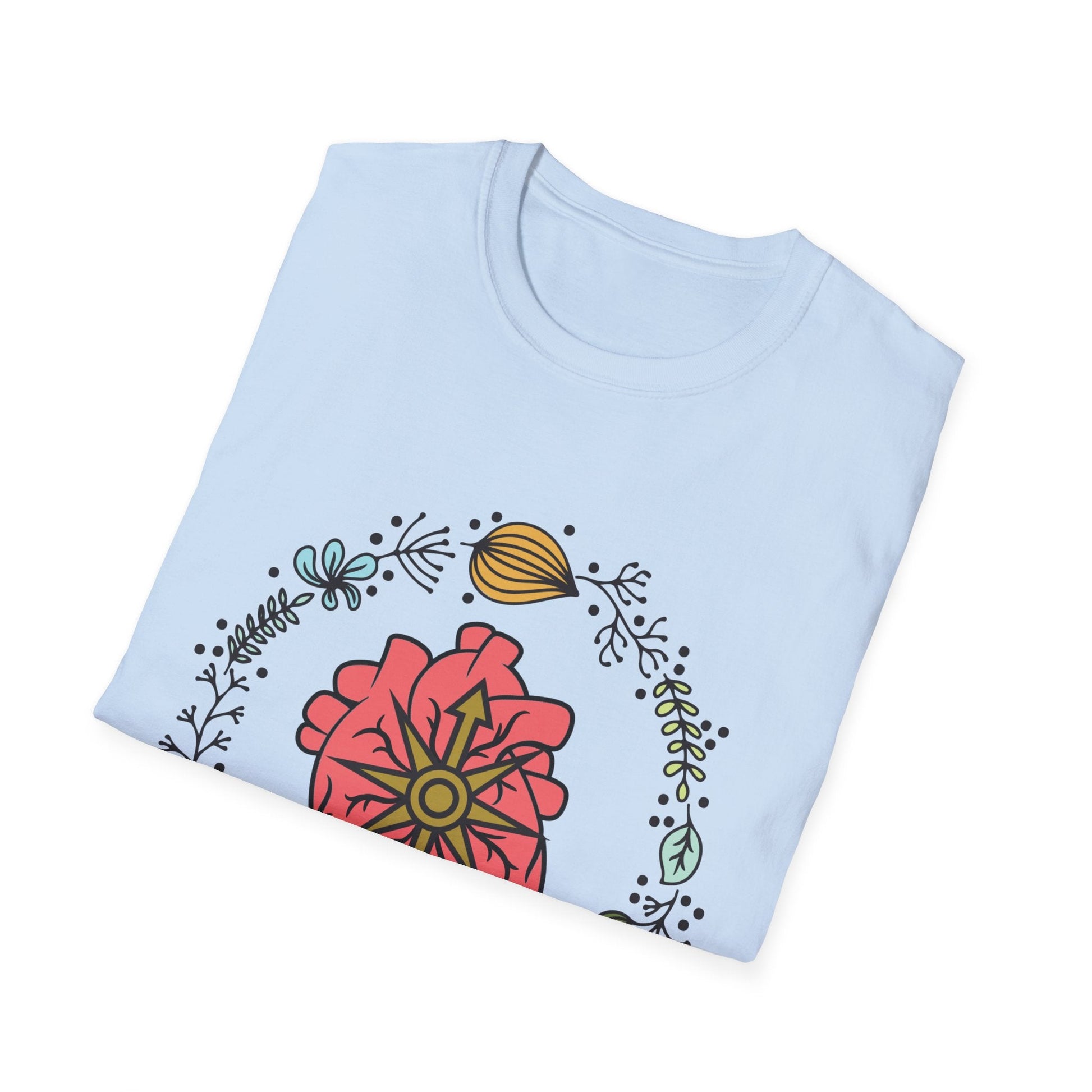 Floral Anatomical Heart T-Shirt — Botanical Heart with Compass Rose Design - Someone Has to Say It
