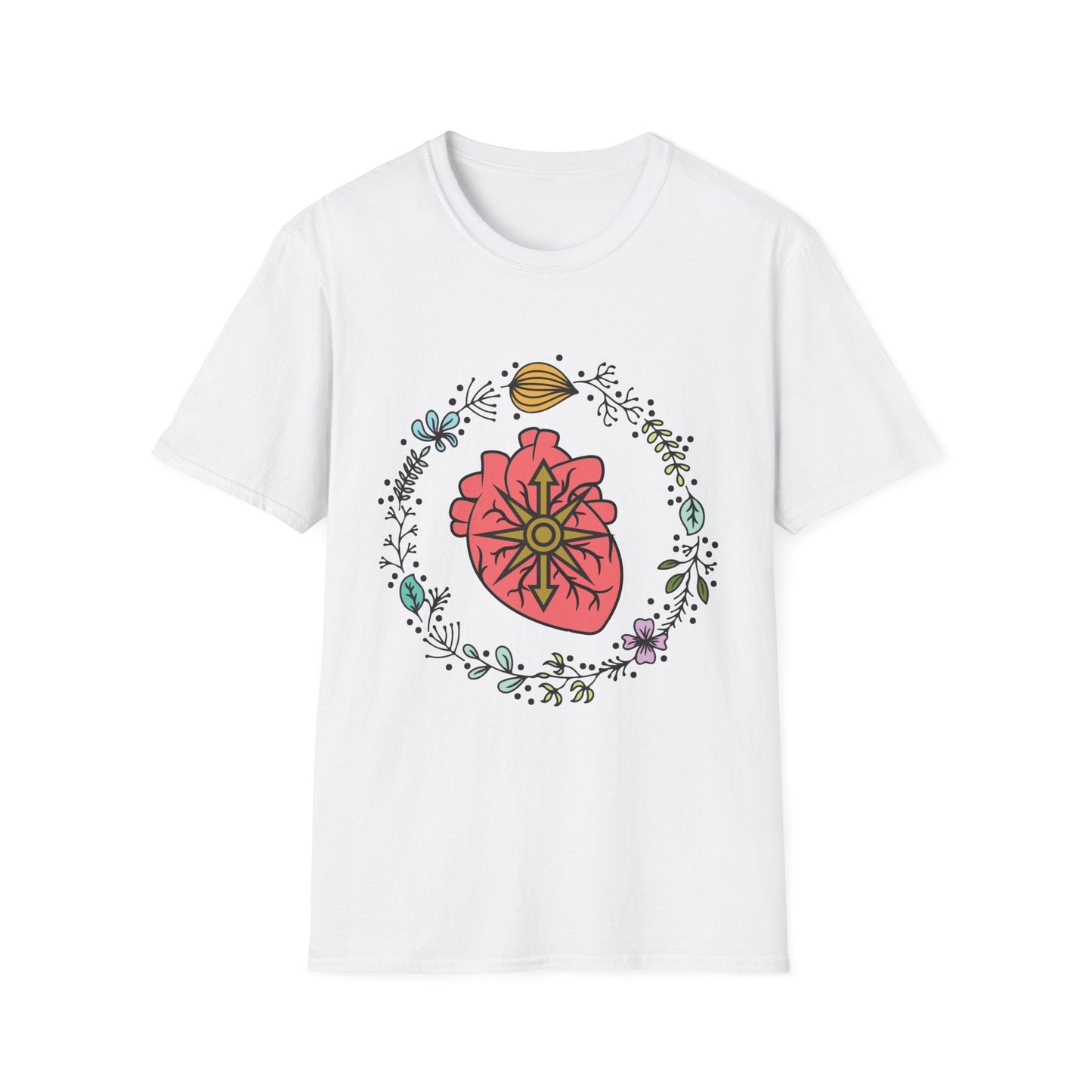 Floral Anatomical Heart T-Shirt — Botanical Heart with Compass Rose Design - Someone Has to Say It