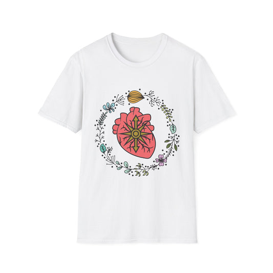 Floral Anatomical Heart T-Shirt — Botanical Heart with Compass Rose Design - Someone Has to Say It