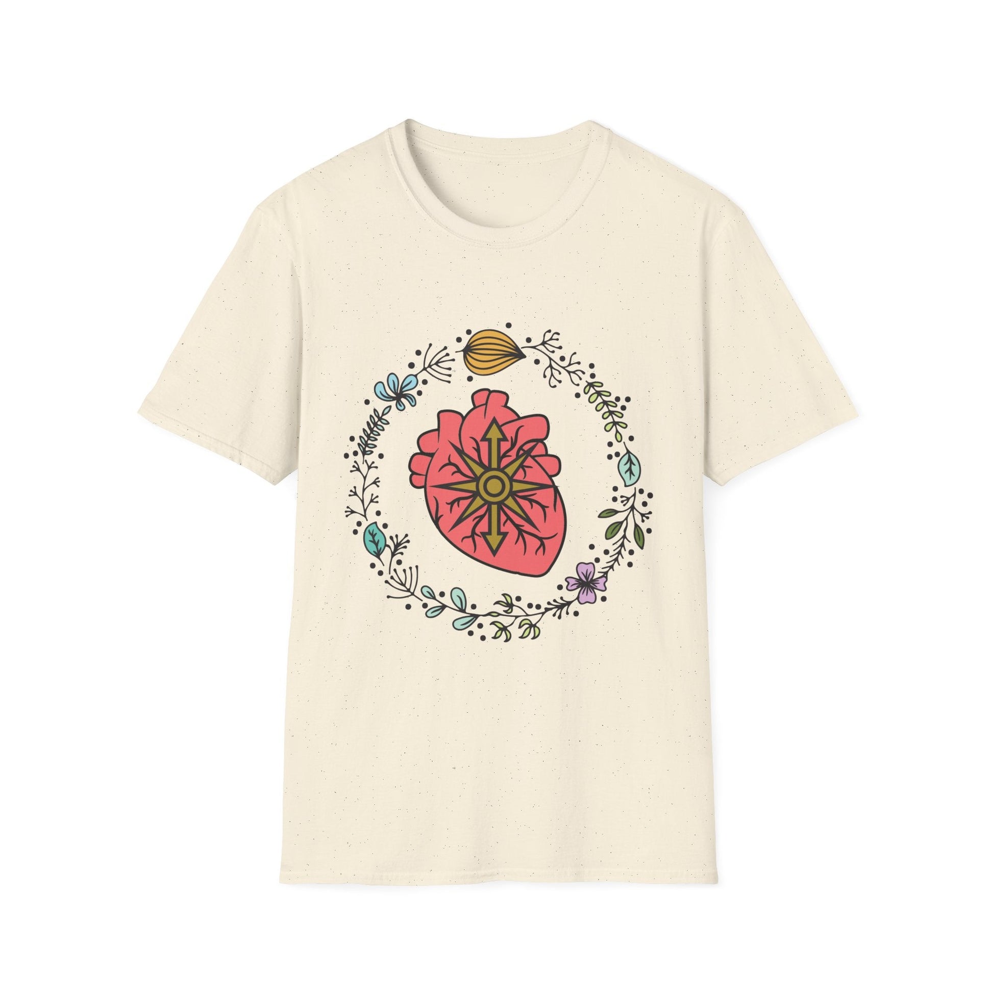 Floral Anatomical Heart T-Shirt — Botanical Heart with Compass Rose Design - Someone Has to Say It