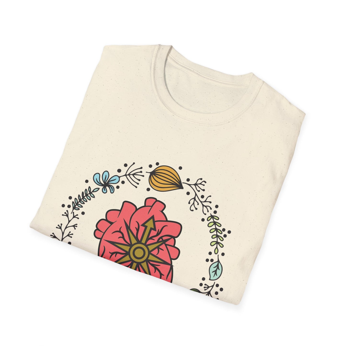 Floral Anatomical Heart T-Shirt — Botanical Heart with Compass Rose Design - Someone Has to Say It