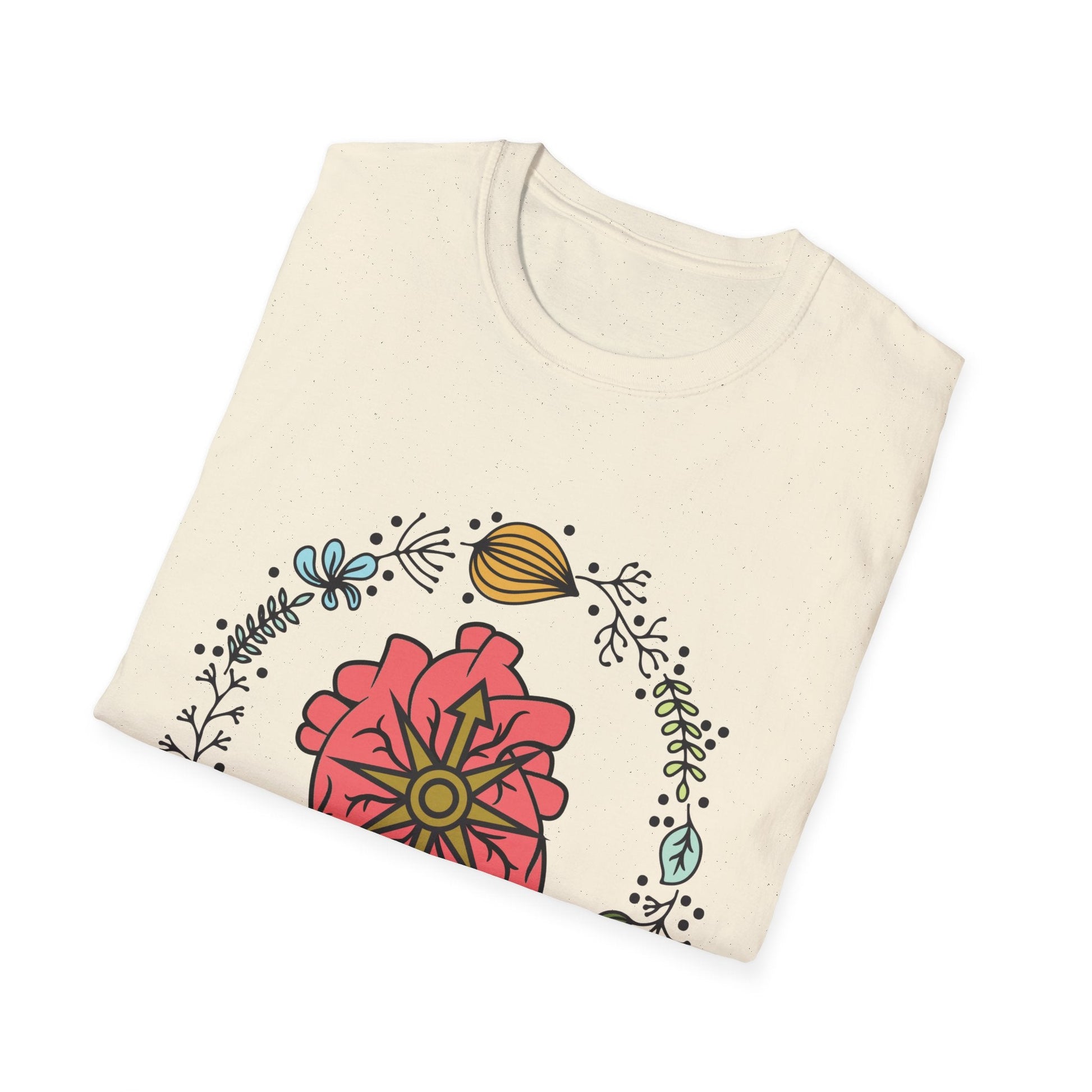 Floral Anatomical Heart T-Shirt — Botanical Heart with Compass Rose Design - Someone Has to Say It