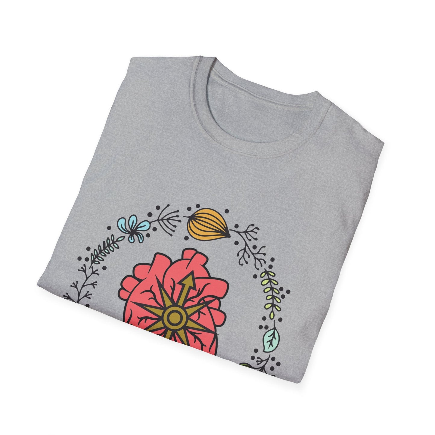 Floral Anatomical Heart T-Shirt — Botanical Heart with Compass Rose Design - Someone Has to Say It