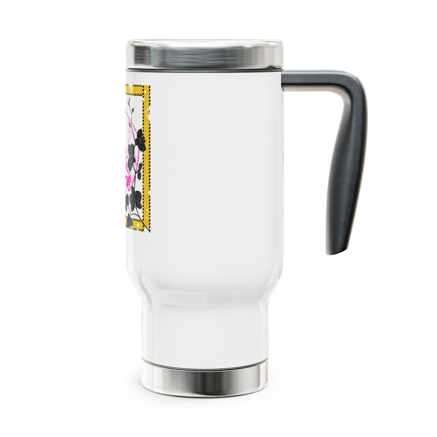 Skull & Orchid "True Crime Girlie" 14oz Travel Mug — Pink Skull Stainless Steel Tumbler with Handle - Someone Has to Say It