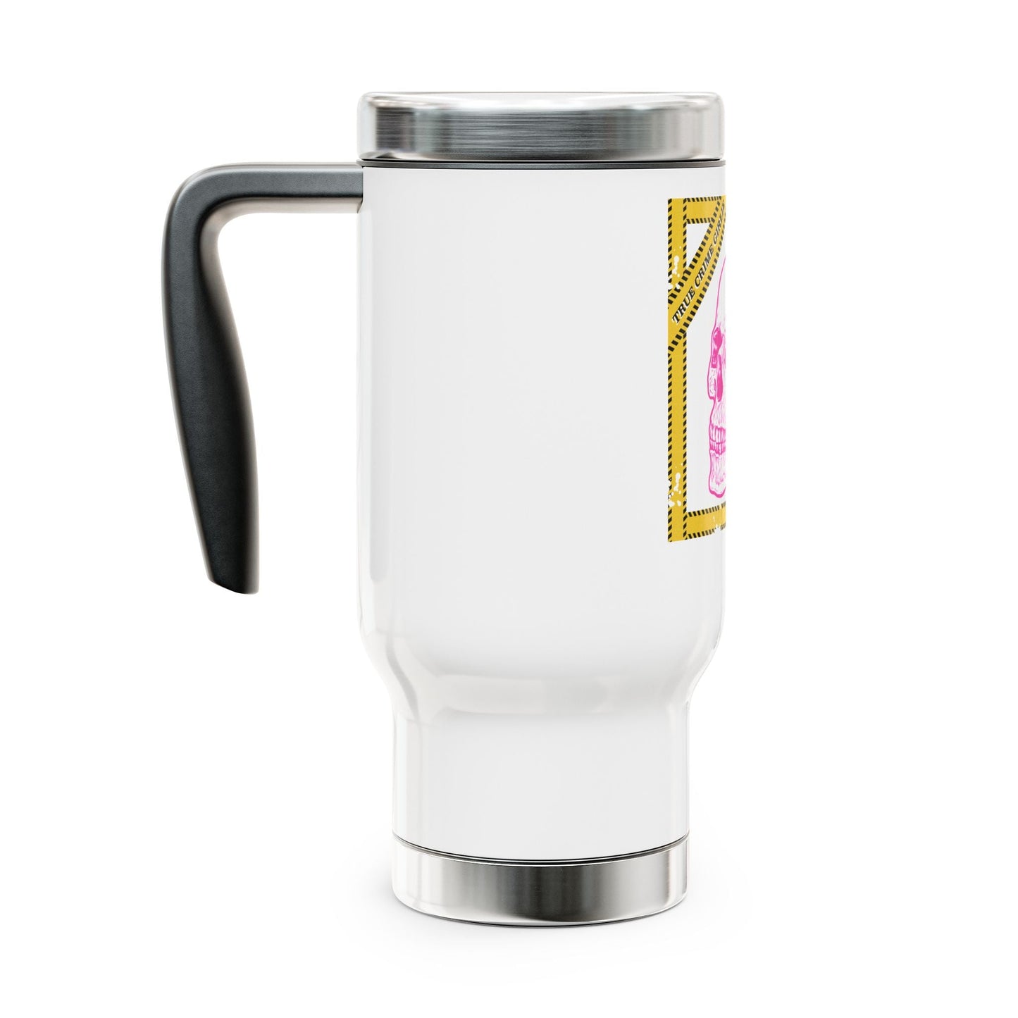 Skull & Orchid "True Crime Girlie" 14oz Travel Mug — Pink Skull Stainless Steel Tumbler with Handle - Someone Has to Say It