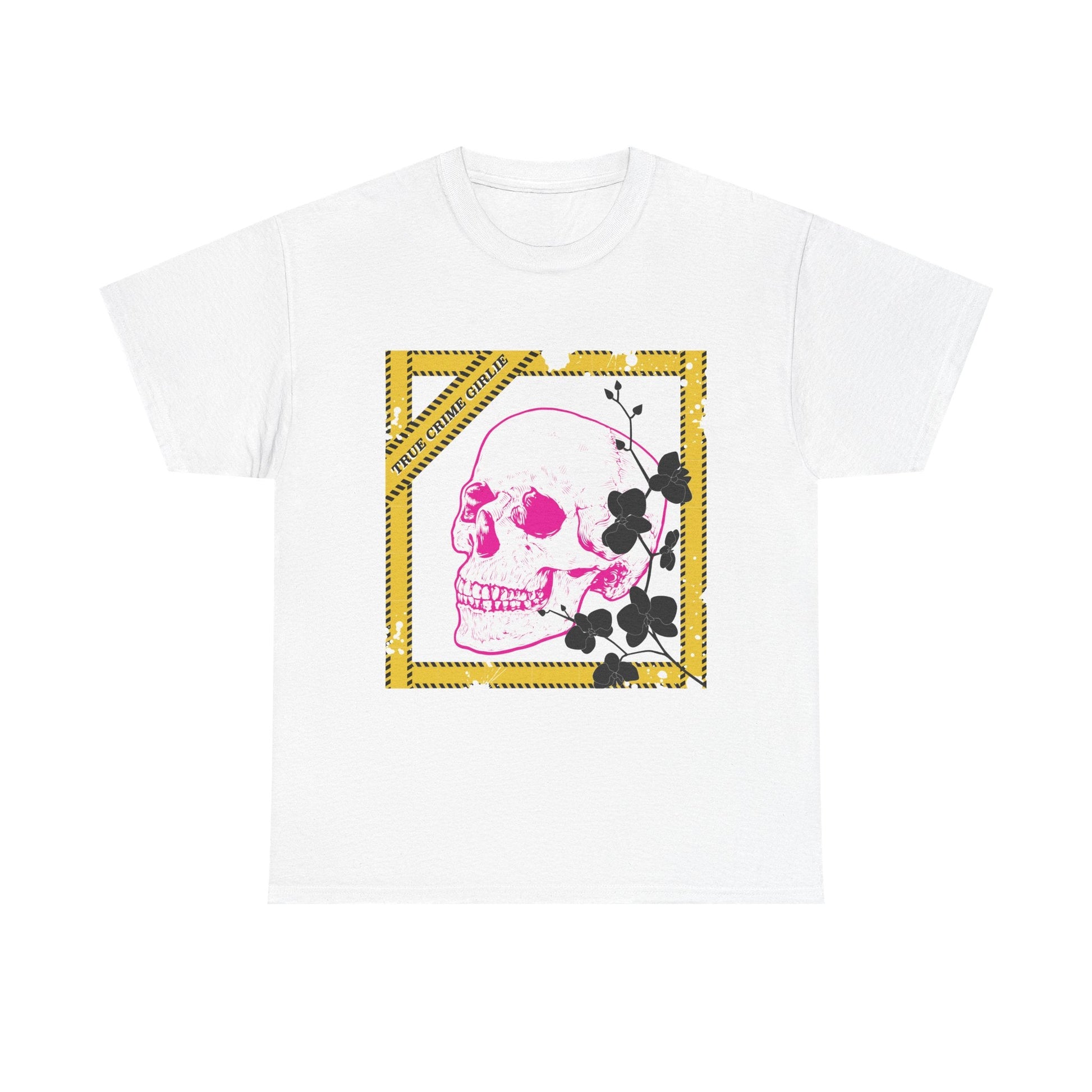 True Crime Girlie Skull & Vines Graphic Tee — Pink Skull Floral Design - Someone Has to Say It