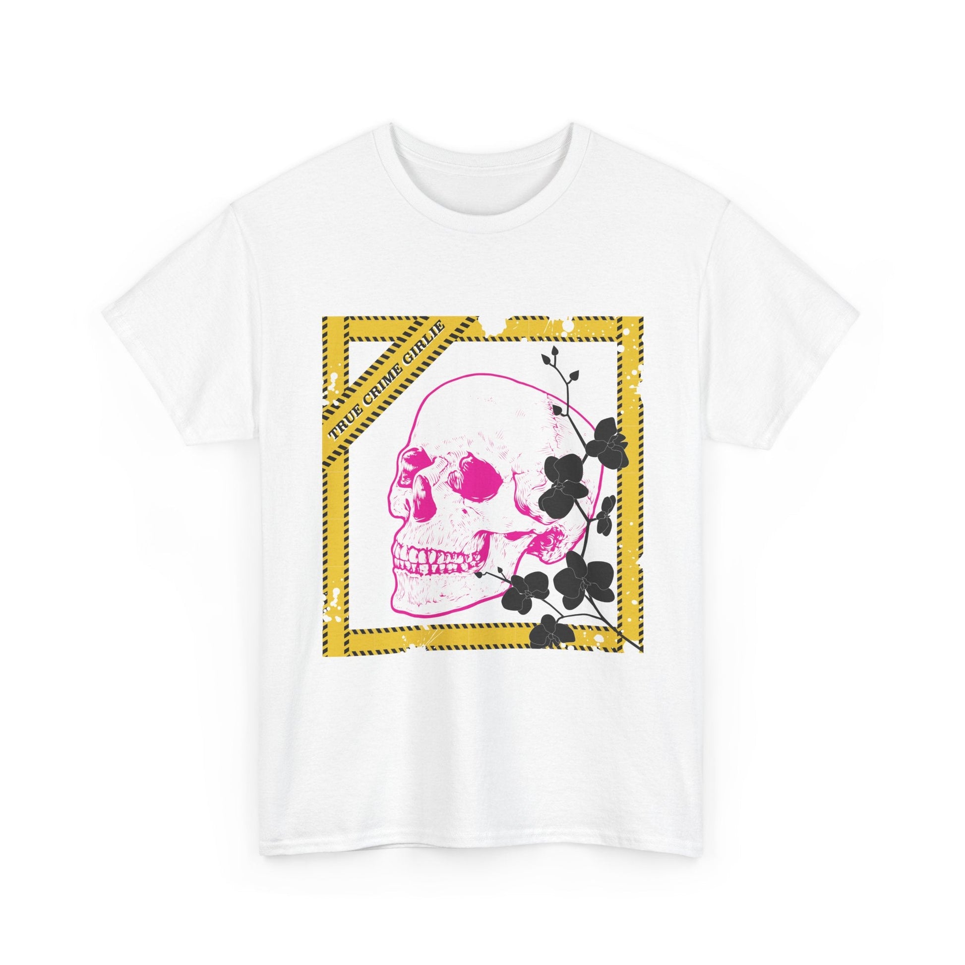 True Crime Girlie Skull & Vines Graphic Tee — Pink Skull Floral Design - Someone Has to Say It