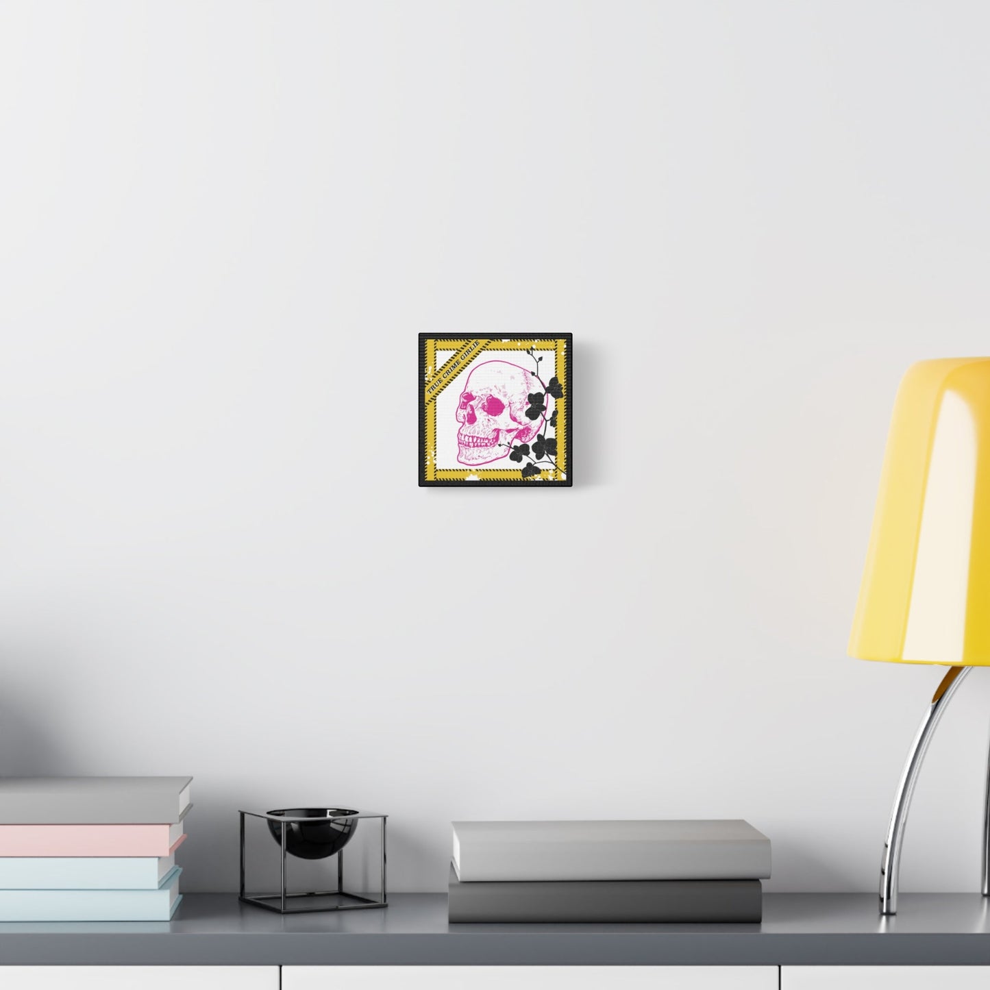 True Crime Pink Skull Canvas Wall Art — Matte Stretched Skull Print - Someone Has to Say It