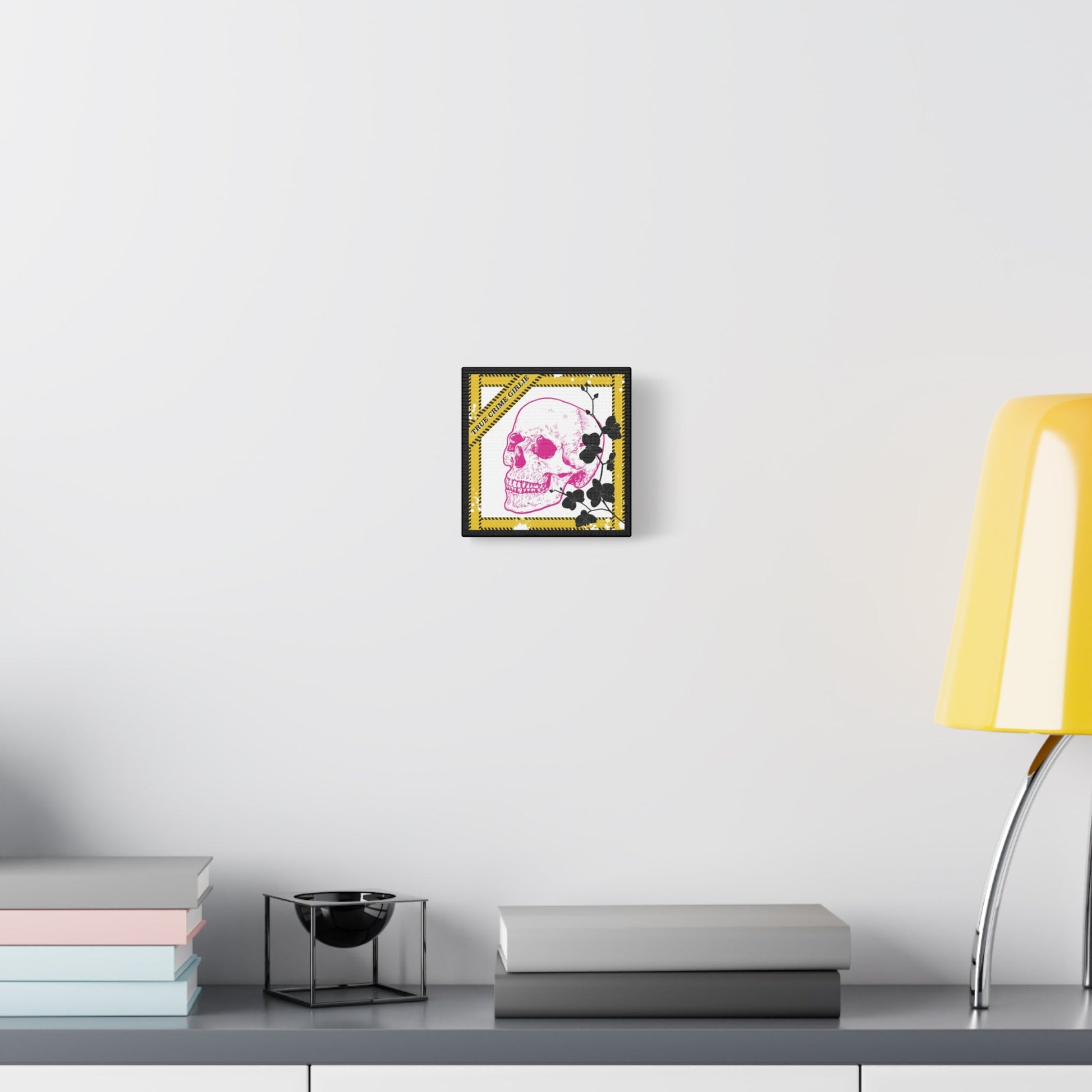 True Crime Pink Skull Canvas Wall Art — Matte Stretched Skull Print - Someone Has to Say It