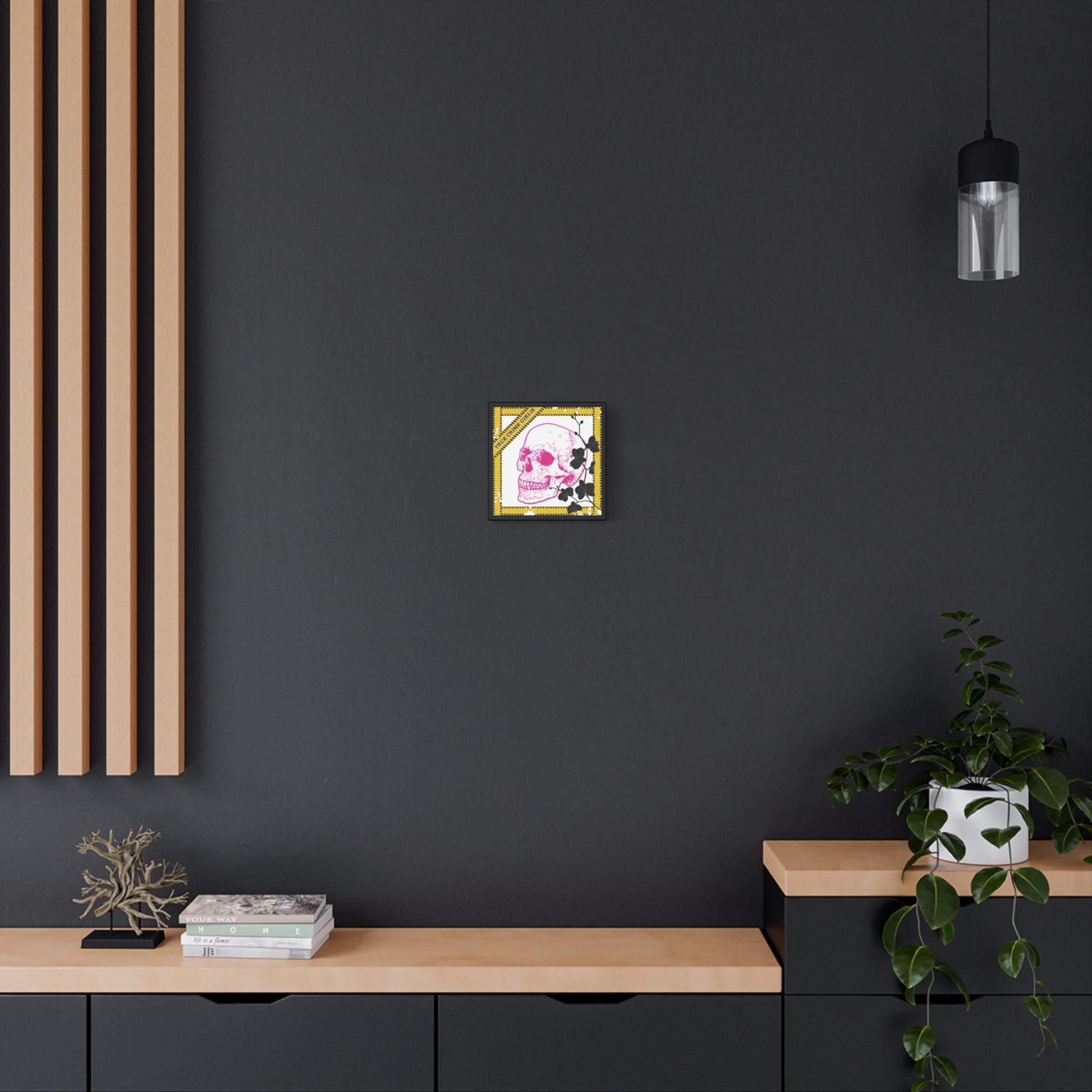 True Crime Pink Skull Canvas Wall Art — Matte Stretched Skull Print - Someone Has to Say It