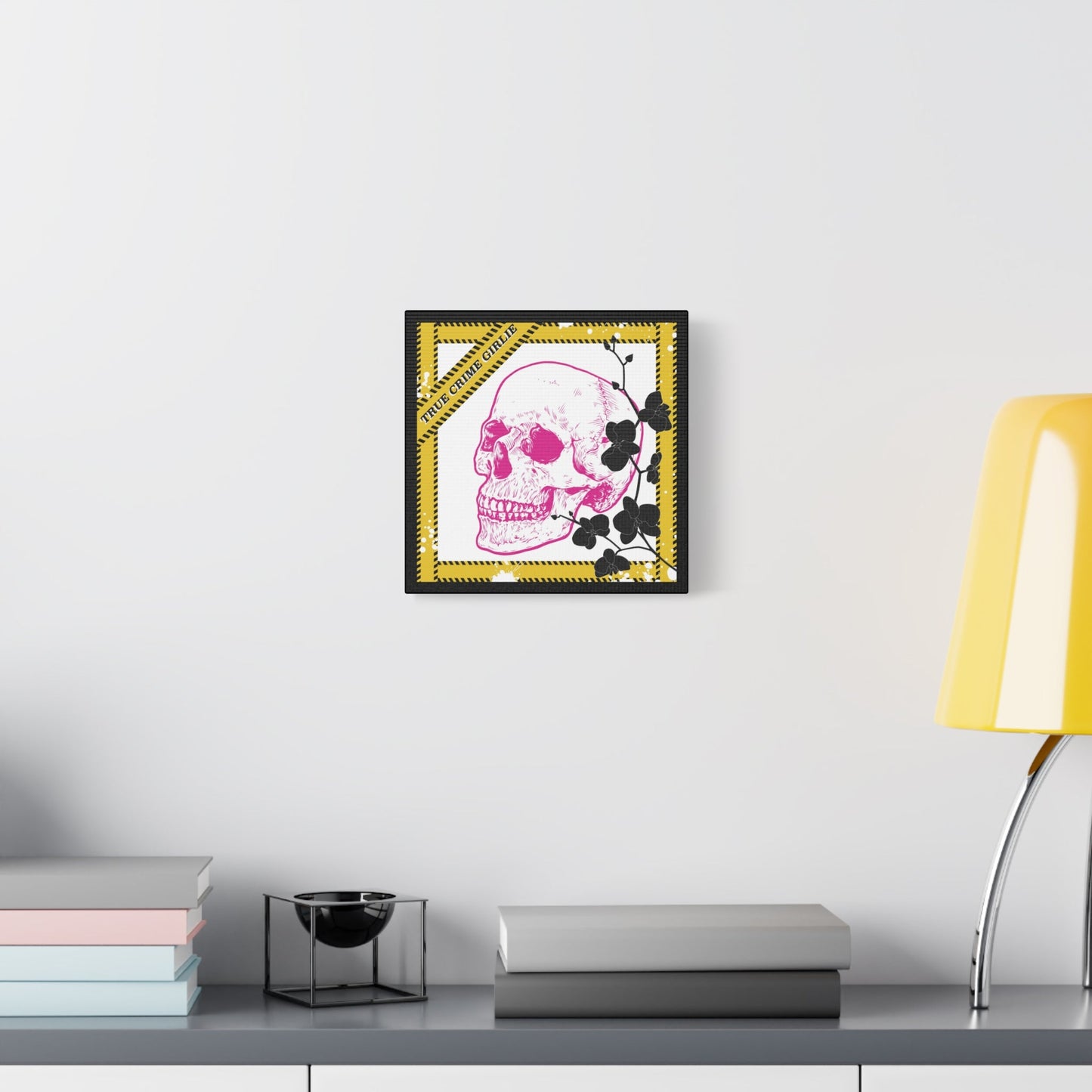 True Crime Pink Skull Canvas Wall Art — Matte Stretched Skull Print - Someone Has to Say It