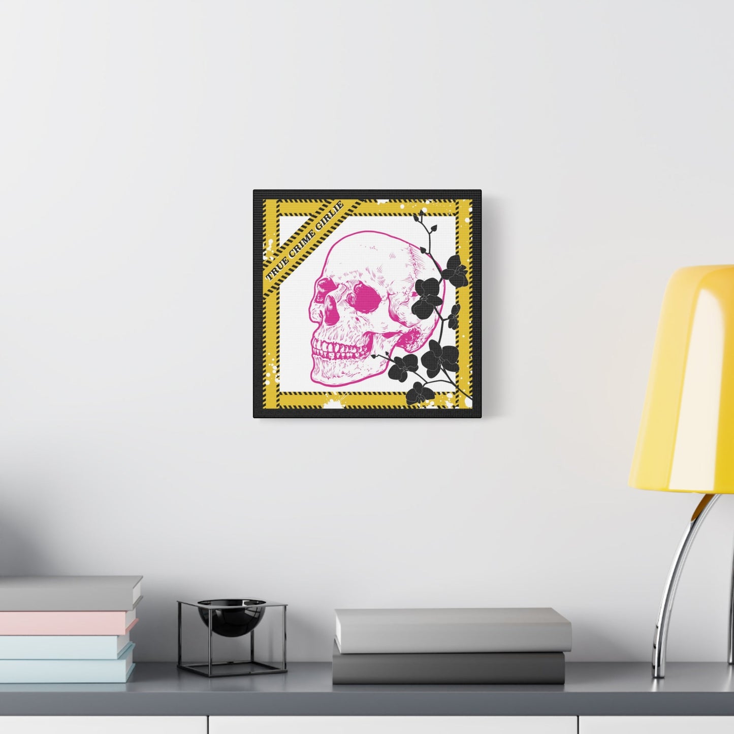 True Crime Pink Skull Canvas Wall Art — Matte Stretched Skull Print - Someone Has to Say It