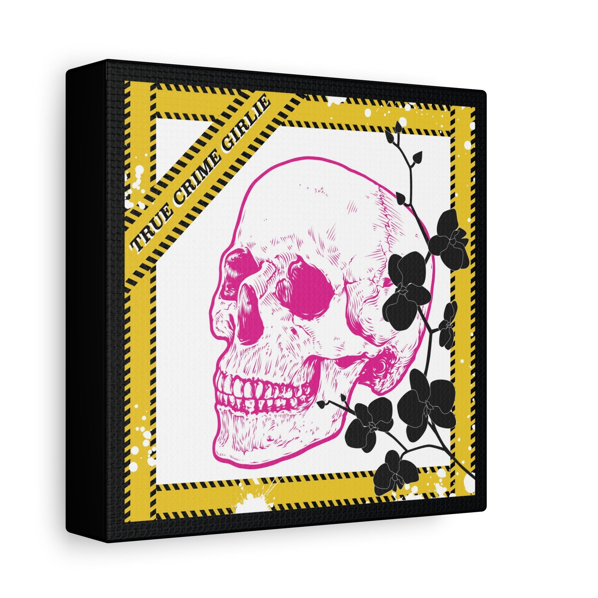 True Crime Pink Skull Canvas Wall Art — Matte Stretched Skull Print - Someone Has to Say It