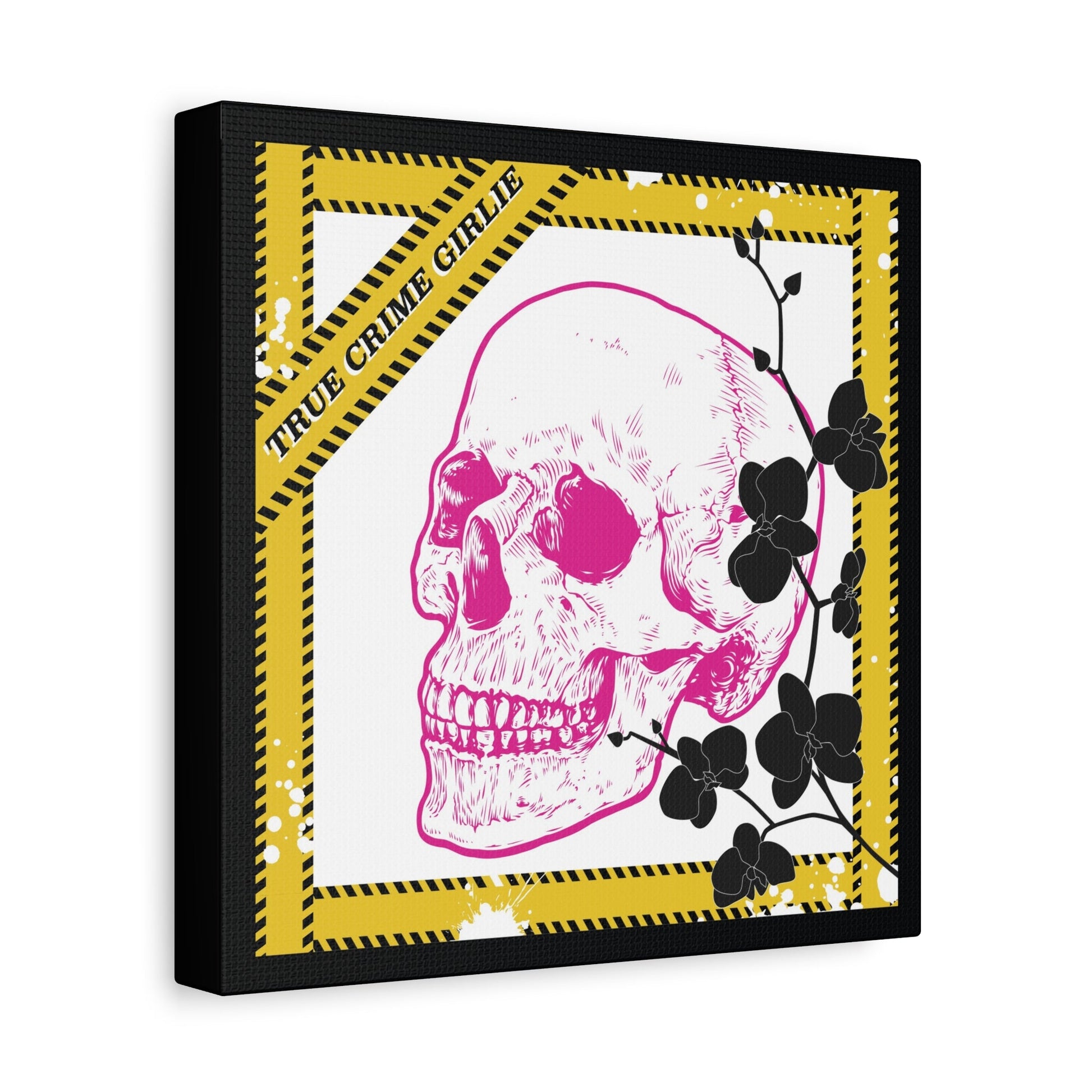 True Crime Pink Skull Canvas Wall Art — Matte Stretched Skull Print - Someone Has to Say It